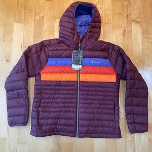 Cotopaxi Fuego Down Hooded Puffer Jacket ski wmns L BNWT MSRP $295 Wine